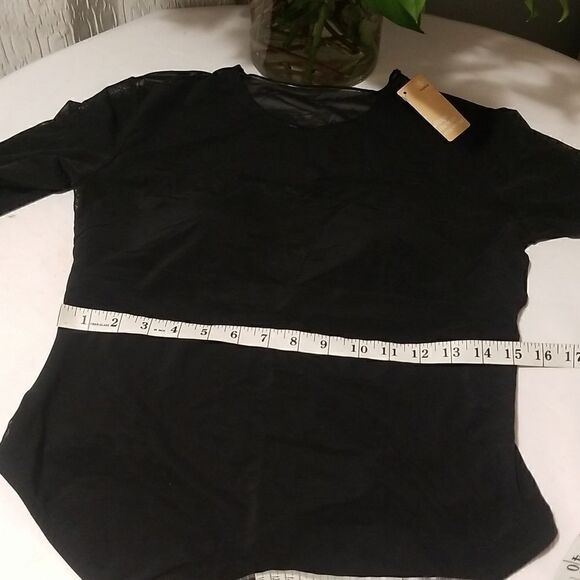 New Popilush Sheer Mesh Shapewear Long Sleeve Thong Bodysuit in Black - Picture 10 of 14